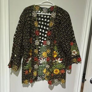COPY - Floral Embroidered Black Mesh Kimono
